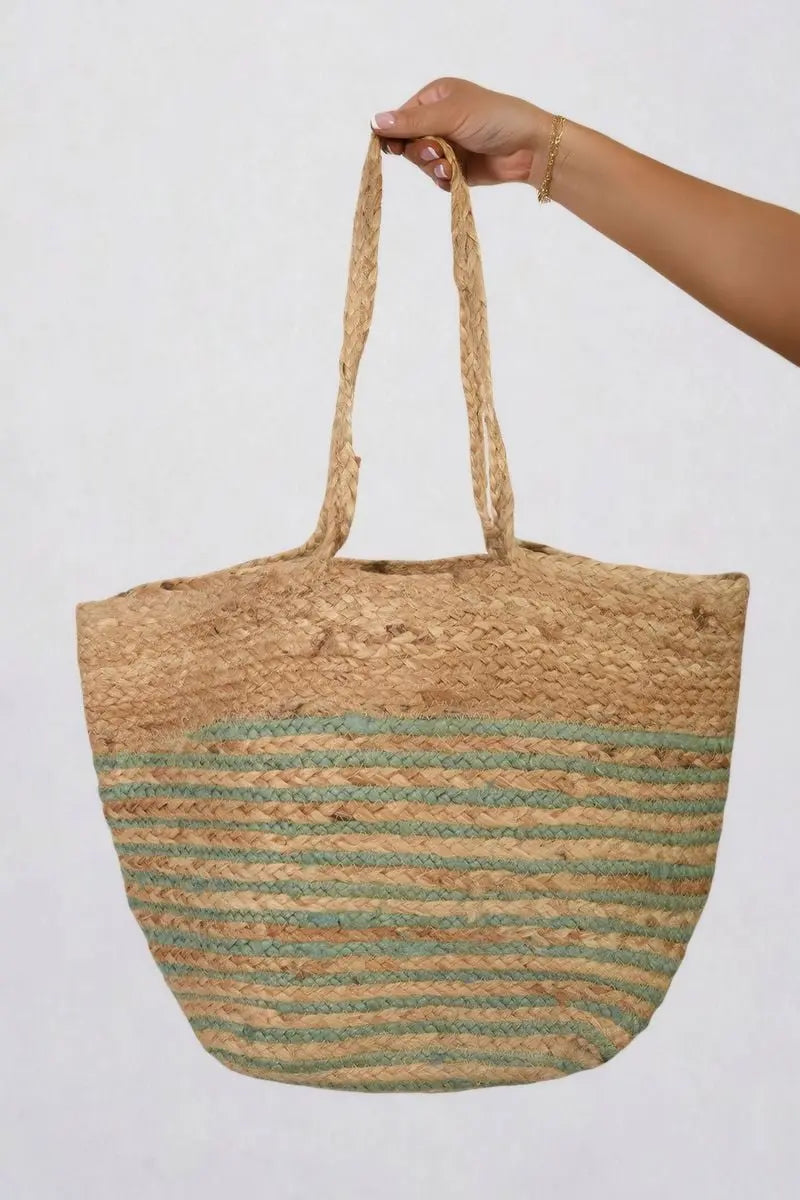 Striped Beach Braided Tote Bag-0