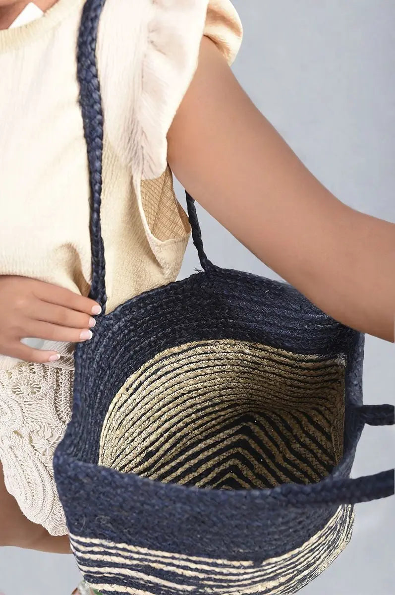 Striped Beach Braided Tote Bag-4