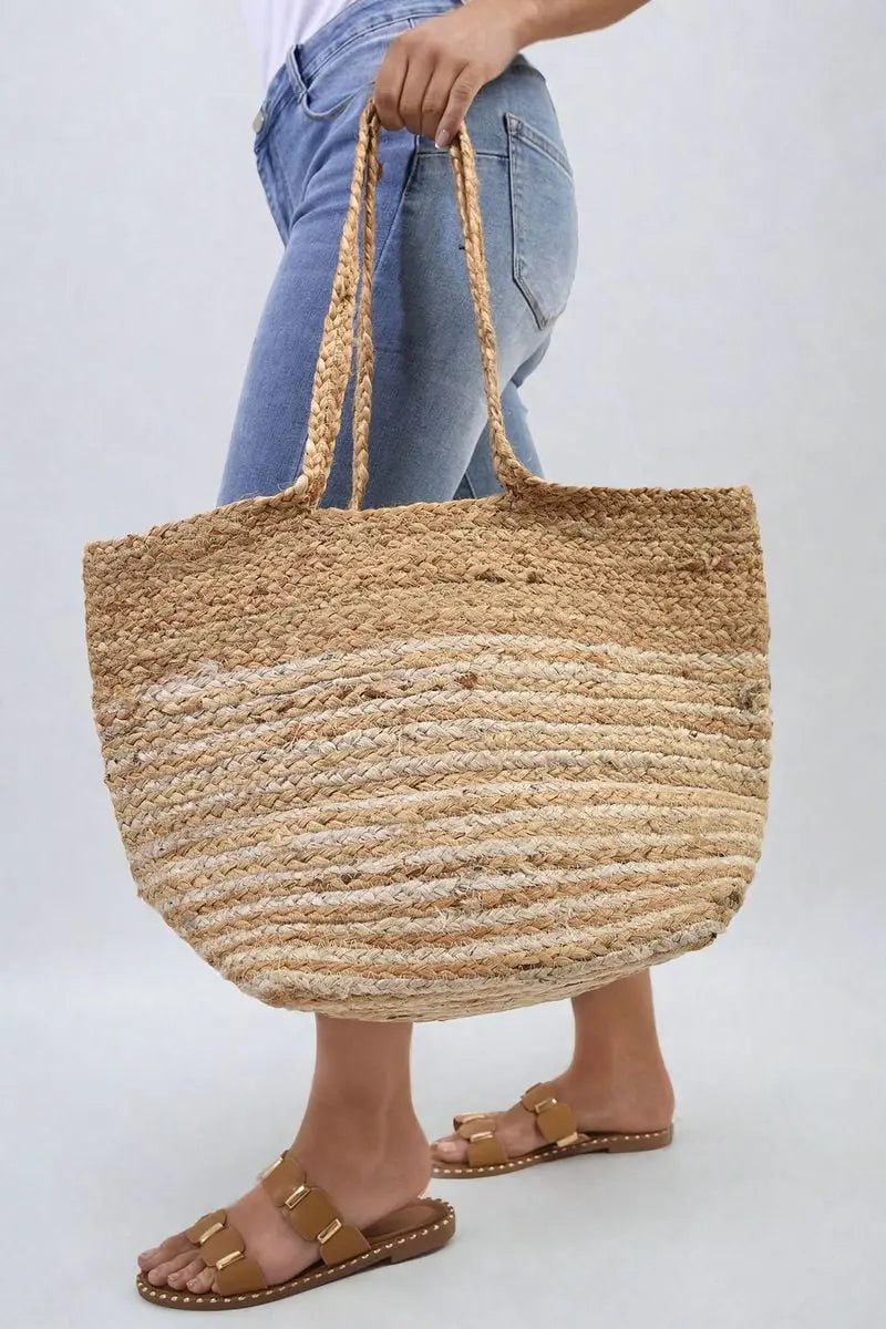 Striped Beach Braided Tote Bag-7