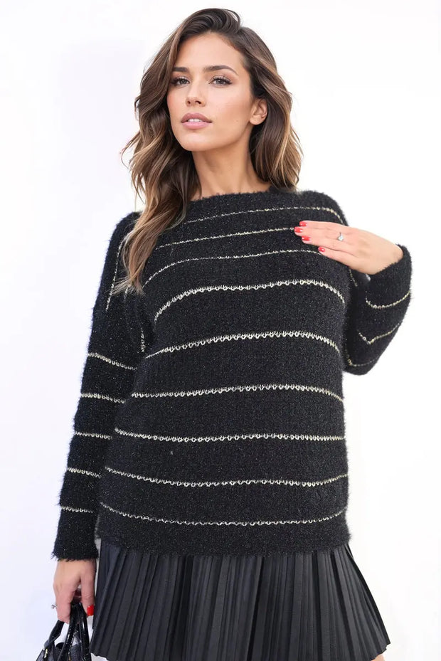 Striped Knitted Long Sleeve Jumper-10