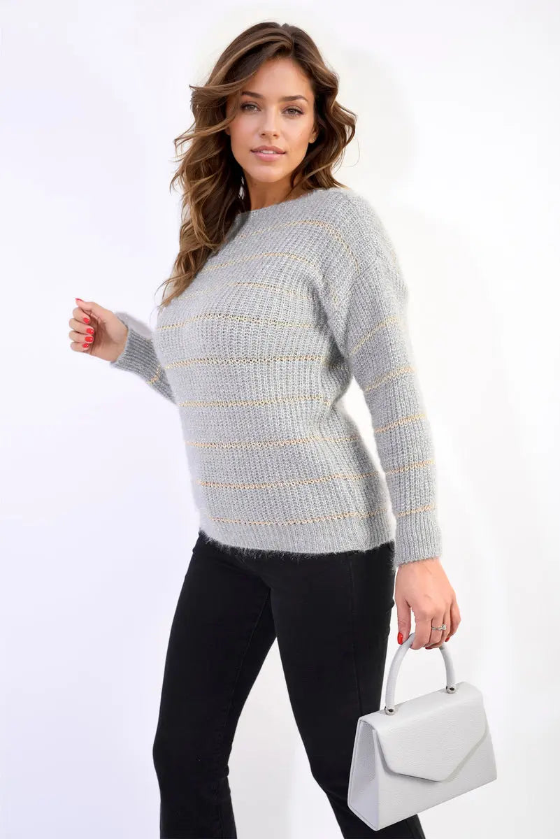 Striped Knitted Long Sleeve Jumper-8