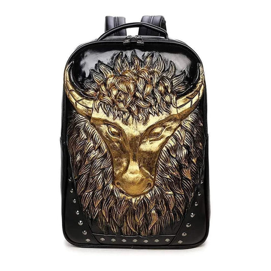 Studded 3D Cow Head Waterproof Backpack Unisex Computer Laptop Bags Large-0