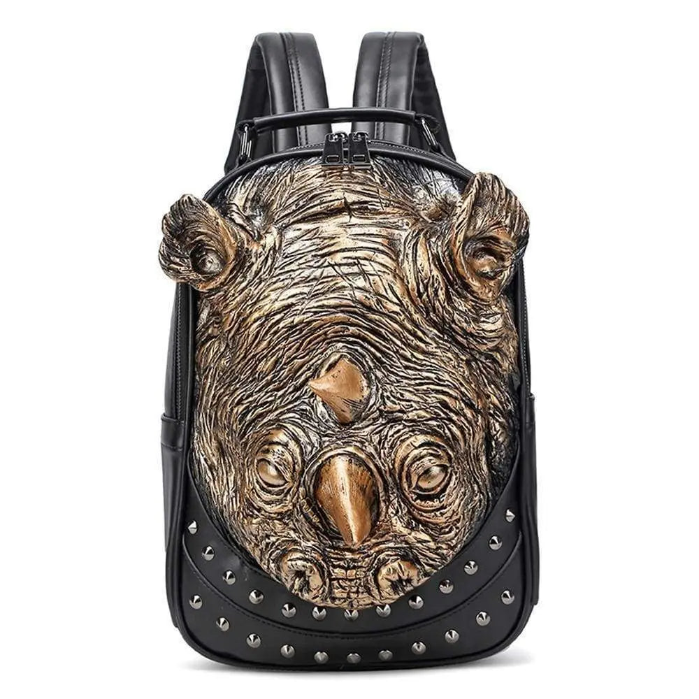 Studded 3D Rhinoceros Waterproof Backpack Unisex Fashion Pattern Bags Trendy Travel Knapsacks-0