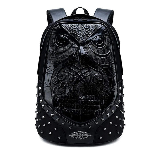 Studded Backpack 3D Owl Laptop Computer Handbags Travelling Rucksack Bag-0