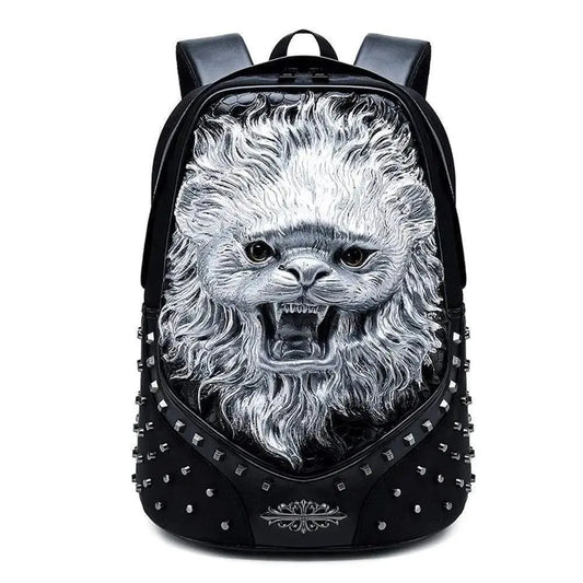 Studded Backpack 3D Unisex Happy Small Lion Modeling Fashion Pattern Trendy Backpacks-0