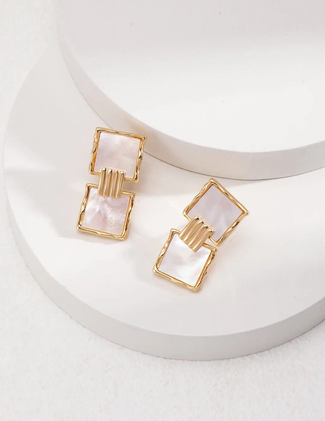 Stylish Square Shell Pendant Dangle Earrings-0