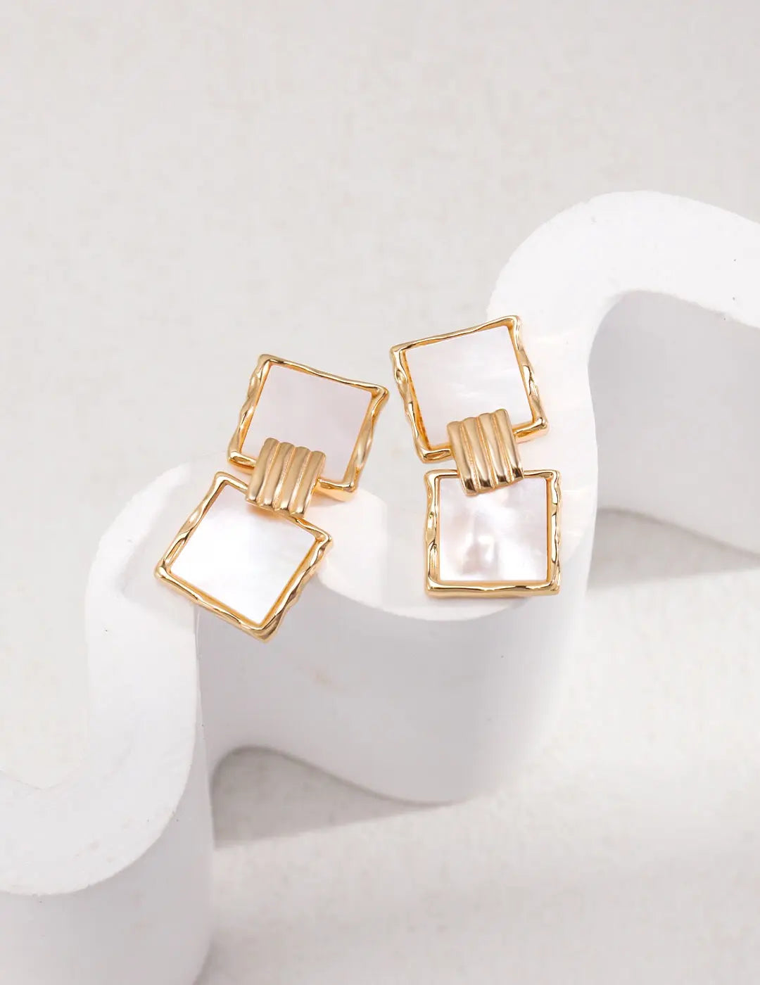 Stylish Square Shell Pendant Dangle Earrings-3