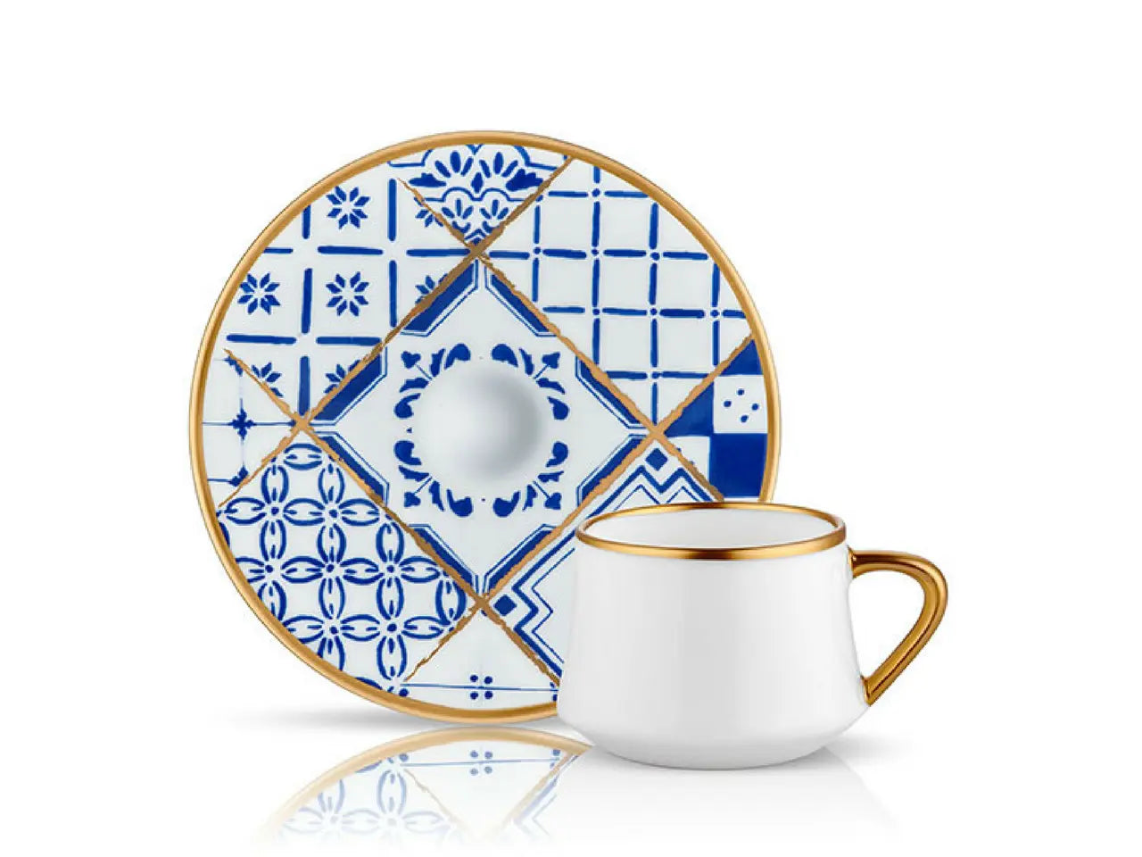 Sufi Blue Blanc Coffee Cup and Saucer - Nikea - 90 cc - Memoriex 