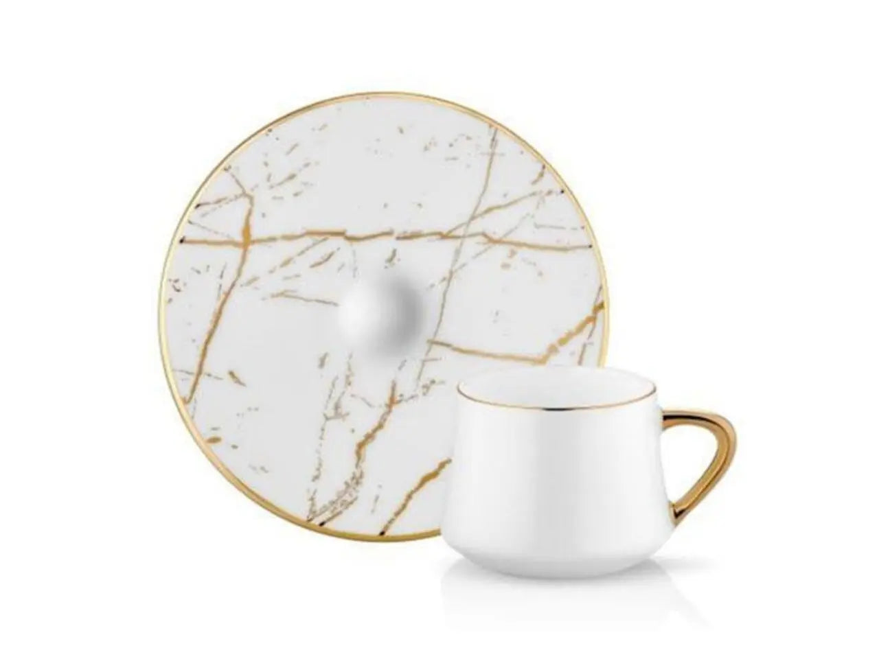 Sufi Coffee Cup and Saucer - Marble White Gold Colour- 90cc-0