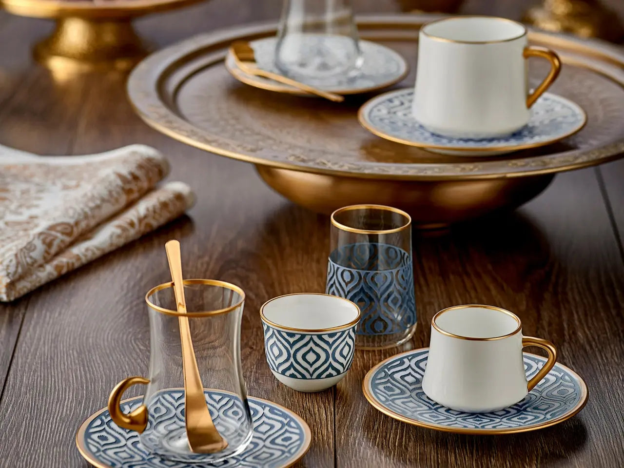 Sufi HD Coffee Cup and Saucer Ikat - Anthracite Mat Gold - 90 cc - Memoriex 