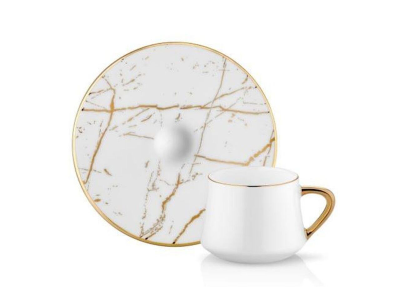 Sufi Coffee Cup and Saucer - Marble White Gold Colour- 90cc-0