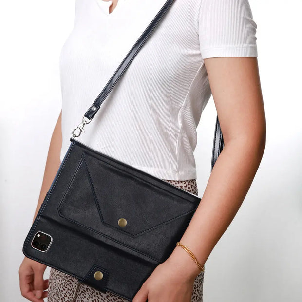 Suitable for iPad Pro 2020 Pen Slot Shoulder Strap Tablet Leather Case Air5 Handle Strap Handheld Flip Stand Protective Case - Memoriex 