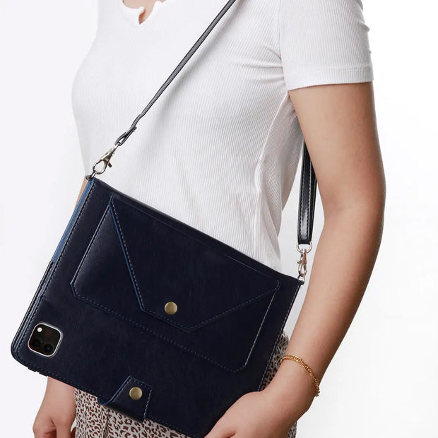 Suitable for iPad Pro 2020 Pen Slot Shoulder Strap Tablet Leather Case Air5 Handle Strap Handheld Flip Stand Protective Case - Memoriex 