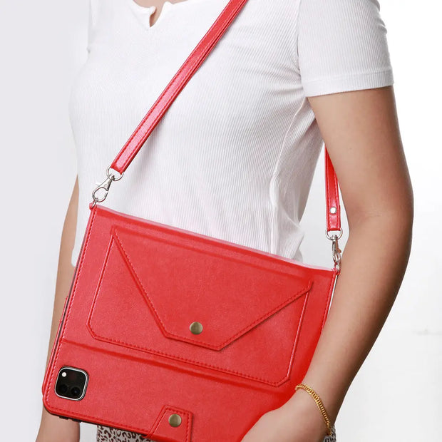 Suitable for iPad Pro 2020 Pen Slot Shoulder Strap Tablet Leather Case Air5 Handle Strap Handheld Flip Stand Protective Case - Memoriex 