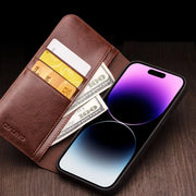Suitable for iPhone 16 Promax phone case leather flip cover Apple 15 13 phone protective case card insertion - Memoriex 
