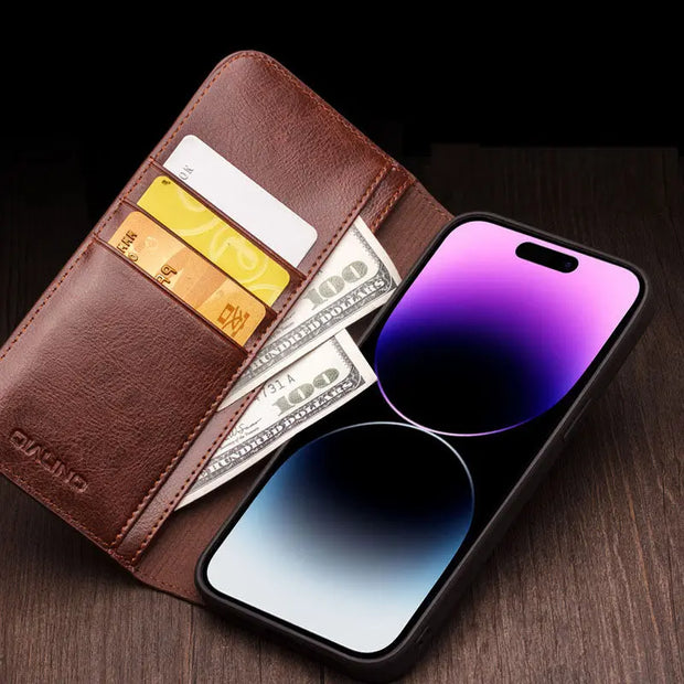 Suitable for iPhone 16 Promax phone case leather flip cover Apple 15 13 phone protective case card insertion - Memoriex 
