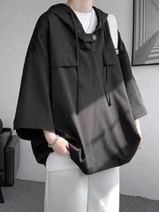 Summer Menswear Hooded Short Sleeve T-shirt Men's Plus Size Half Sleeve - Memoriex 