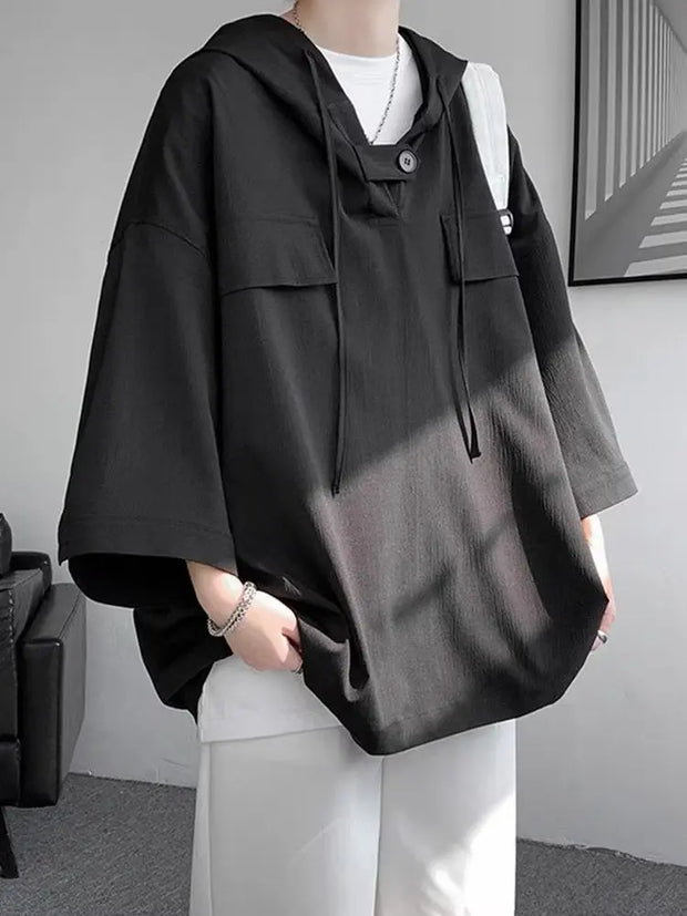 Summer Menswear Hooded Short Sleeve T-shirt Men's Plus Size Half Sleeve - Memoriex 