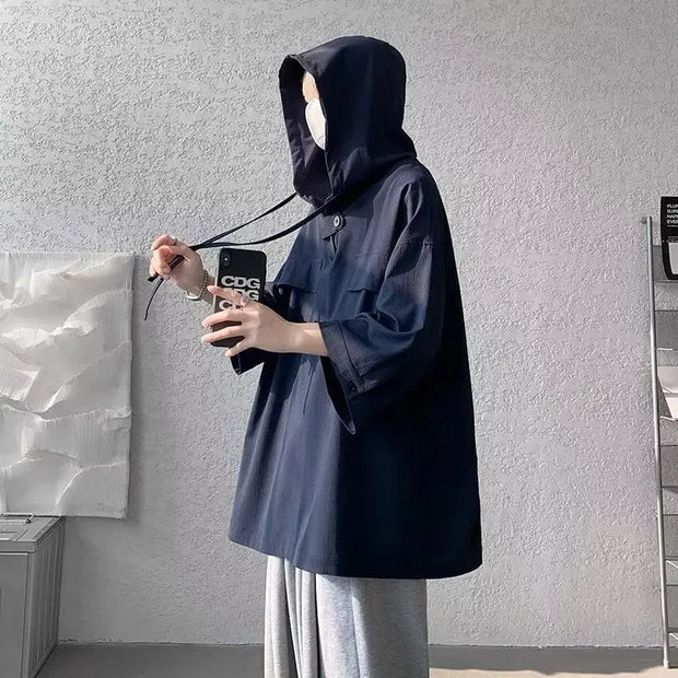 Summer Menswear Hooded Short Sleeve T-shirt Men's Plus Size Half Sleeve - Memoriex 