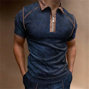 Summer New Men Polo Shirt Short Sleeve Color Matching Zipper T-Shirt Top - Memoriex 