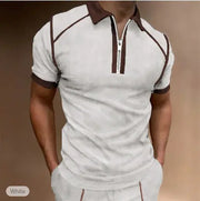 Summer New Men Polo Shirt Short Sleeve Color Matching Zipper T-Shirt Top - Memoriex 