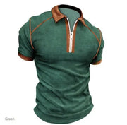 Summer New Men Polo Shirt Short Sleeve Color Matching Zipper T-Shirt Top - Memoriex 