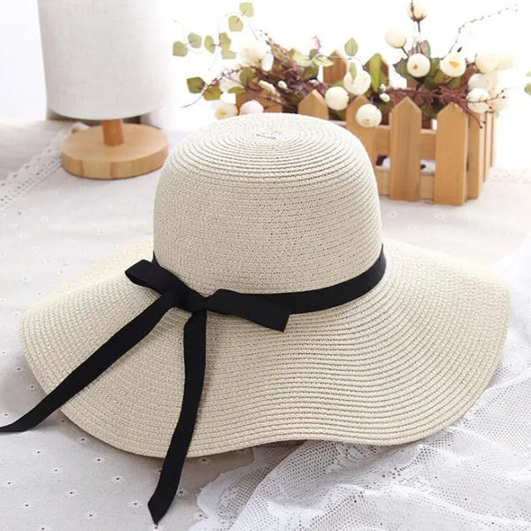 Summer Straw Hat Women Big Wide Brim Beach Hat Sun Hat Foldable Sun Block UV protection panama hat - Memoriex 