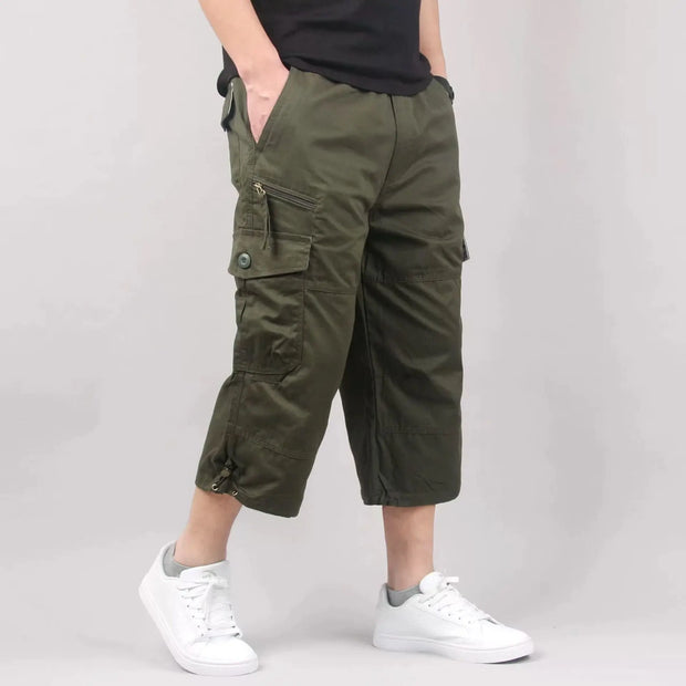 Summer work pants thin loose plus men's multi pocket mid length pants outdoor casual cropped pants men's summer shorts men - Memoriex 