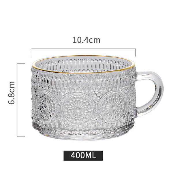 Sun Flower Embossed Glass Milk Cups - Memoriex 
