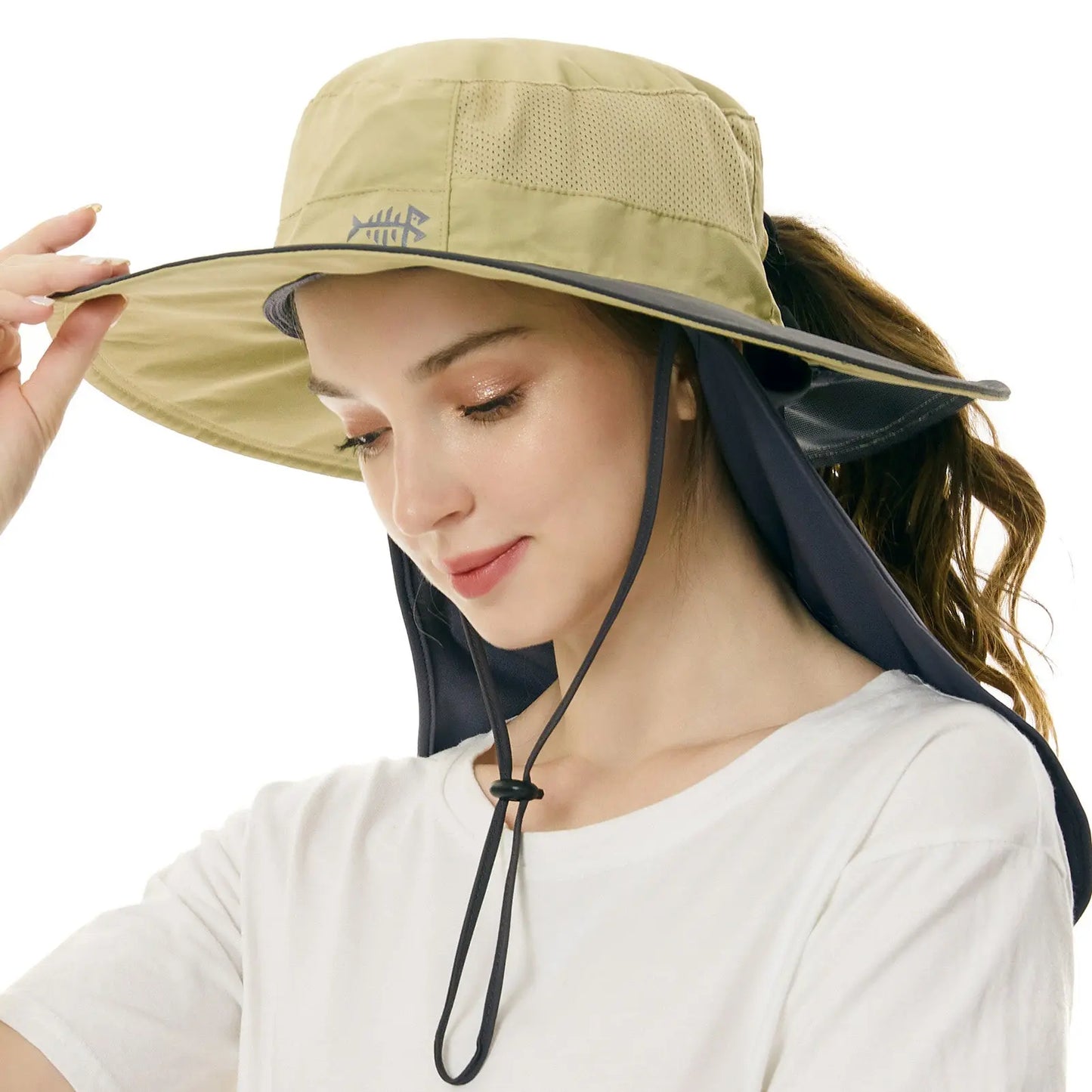 Women's UPF 50+ Sun Hat with Ponytail Hole Neck Flap FH05W-8