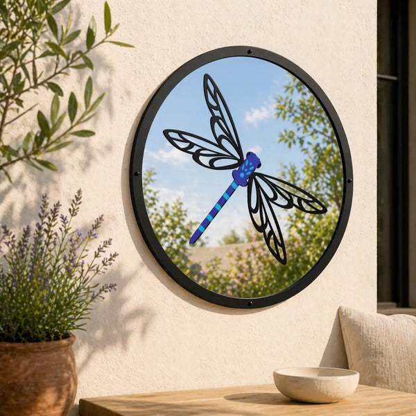 SunCatcher Garden Mirror Round Dragonfly Range of Sizes-0
