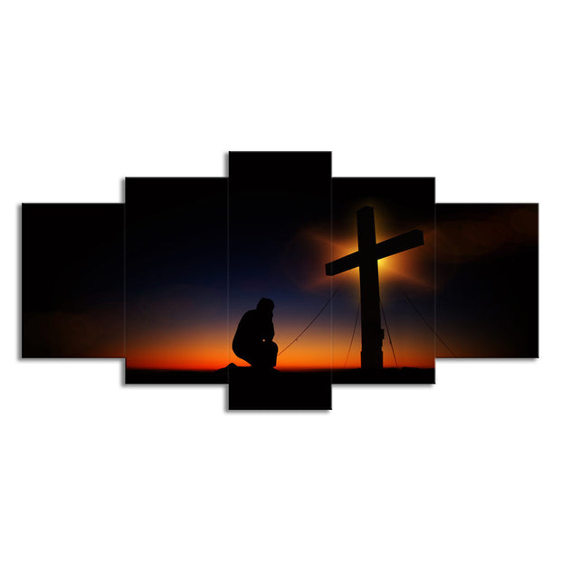 Sunset Christ Cross Living Room Decoration Oil Painting - Memoriex 