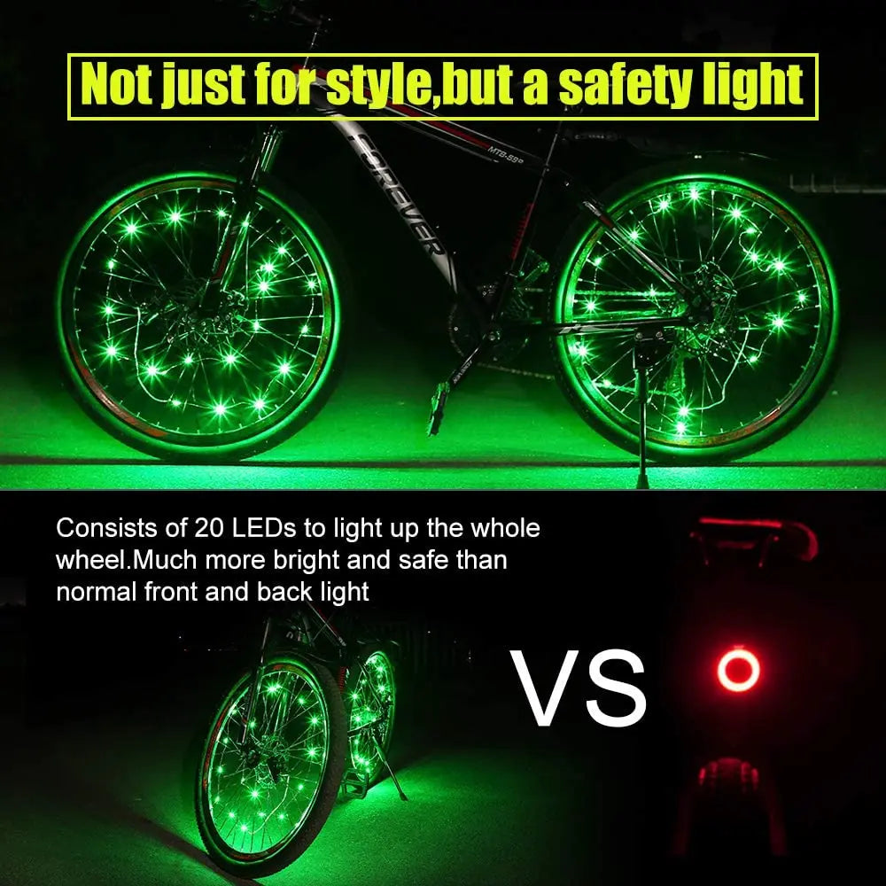 Super Bright Bicycle Wheel Light Spring  (2 Tire Green)-1