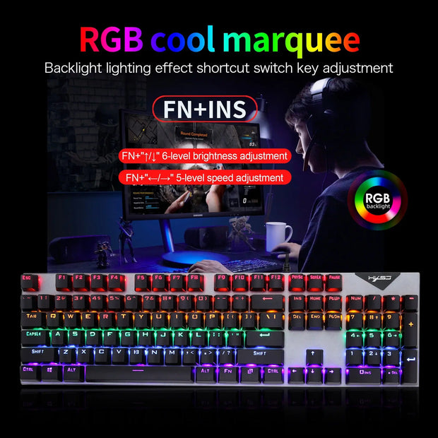 Suspended keycaps with real mechanical feel illuminated RGB keyboard and mouse game 104 keyboard and mouse wired set - Memoriex 