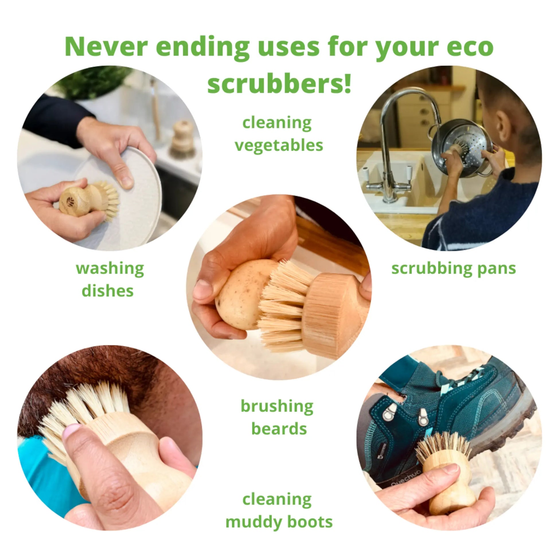 Sustainable Bamboo Pot Scrubbers | Natural Wooden Plant Based Kitchen Washing Up Cleaning Scrubbing Brushes-4