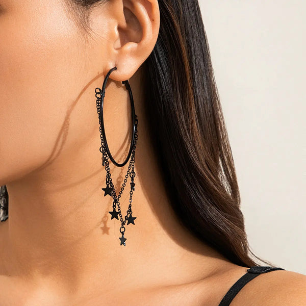 Sweet punk style black pentagonal star earrings Gothic dark earrings - Memoriex 