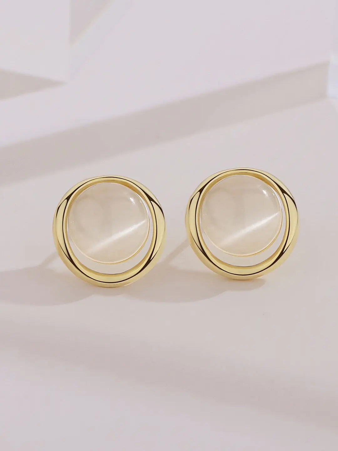 Synthetic Cat's Eye Stud Earrings-2