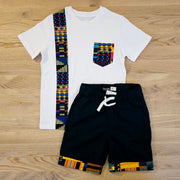 T-shirt and Cotton Pull Up Shorts Set with African Print Detail..-0