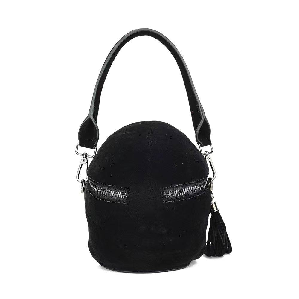 3D Bags Black Suede Skull Cross Body Shoulder Bag Mini Handle Handbags-3