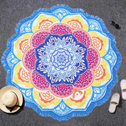 Tassel Indian Toalla Mandala Tapestry Beach Towel Sunblock Round Bikini Cover-Up Blanket Lotus Bohemian Yoga Mat - Memoriex 