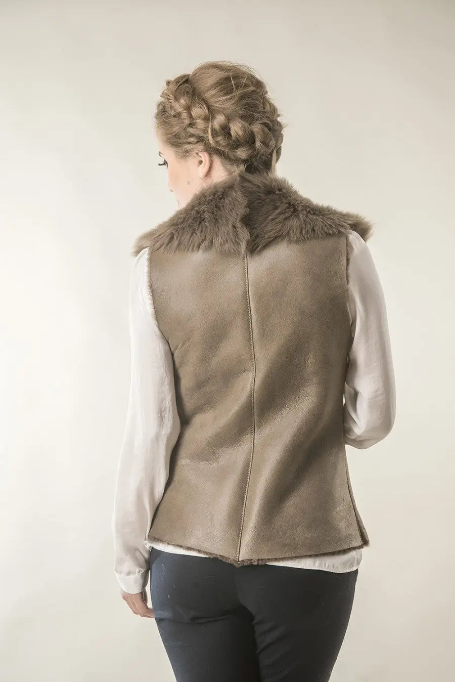 Taupe Merino Fur Nappa Lamb Leather Vest-1