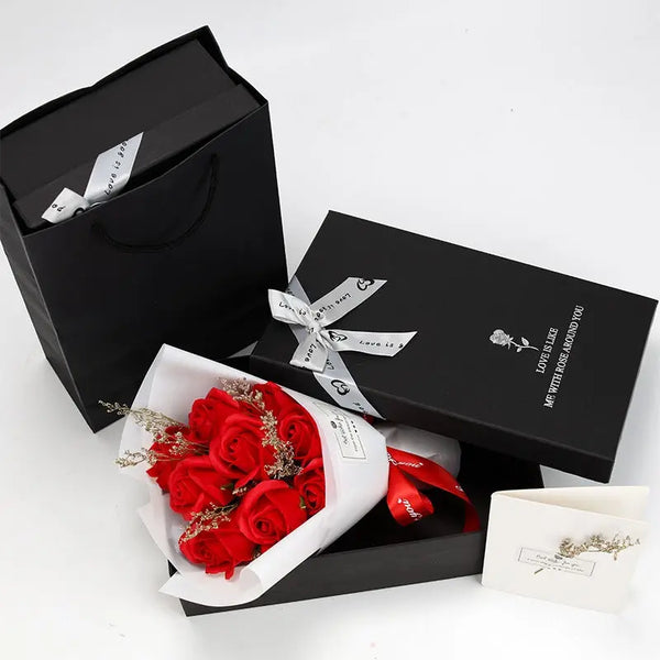 Teacher's Day Gift Eve Valentine's Day Dried Flowers Small Bouquet Of 9 Roses Soap Bouquet Gift Box - Memoriex 