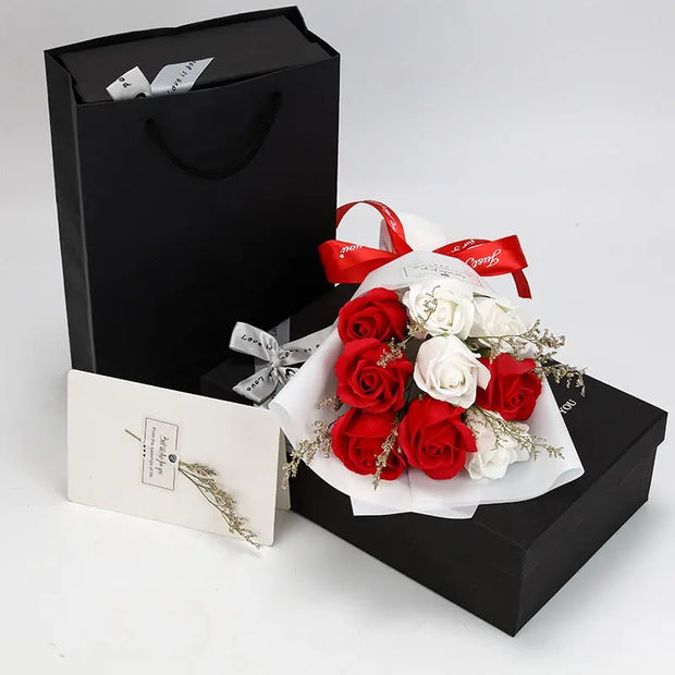 Teacher's Day Gift Eve Valentine's Day Dried Flowers Small Bouquet Of 9 Roses Soap Bouquet Gift Box - Memoriex 