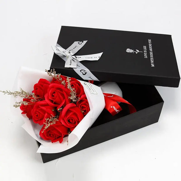 Teacher's Day Gift Eve Valentine's Day Dried Flowers Small Bouquet Of 9 Roses Soap Bouquet Gift Box - Memoriex 