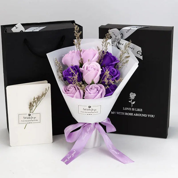 Teacher's Day Gift Eve Valentine's Day Dried Flowers Small Bouquet Of 9 Roses Soap Bouquet Gift Box - Memoriex 