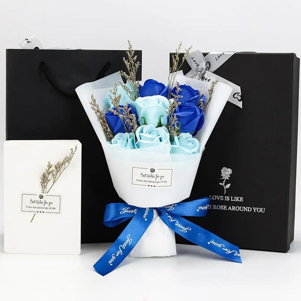 Teacher's Day Gift Eve Valentine's Day Dried Flowers Small Bouquet Of 9 Roses Soap Bouquet Gift Box - Memoriex 