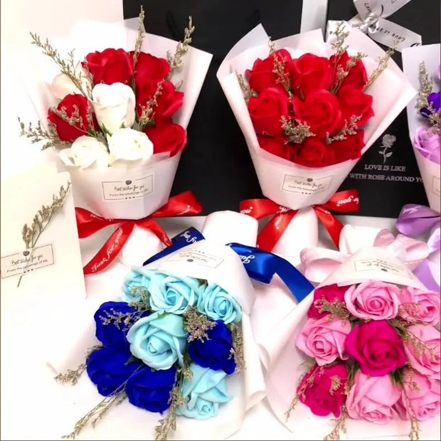 Teacher's Day Gift Eve Valentine's Day Dried Flowers Small Bouquet Of 9 Roses Soap Bouquet Gift Box - Memoriex 