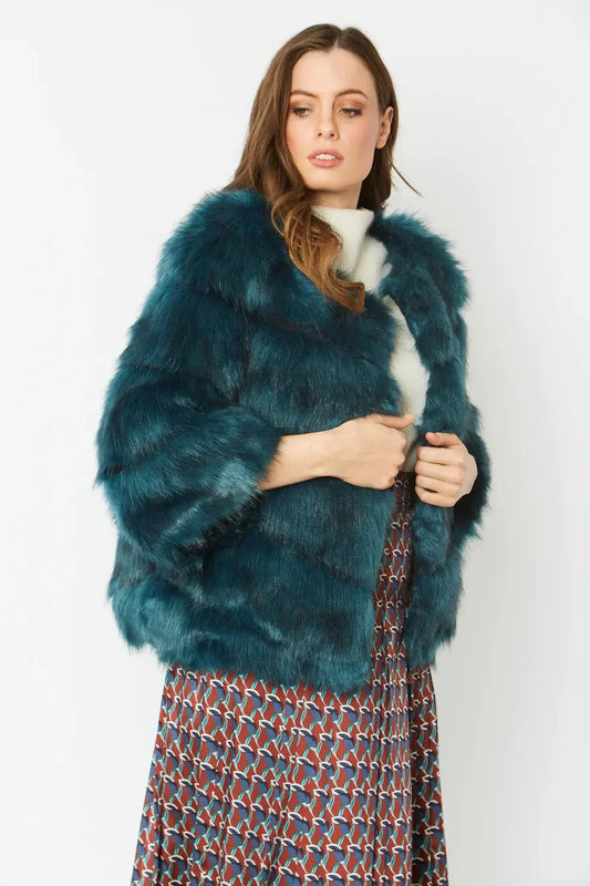 Teal Faux Fur Ella Coat-0