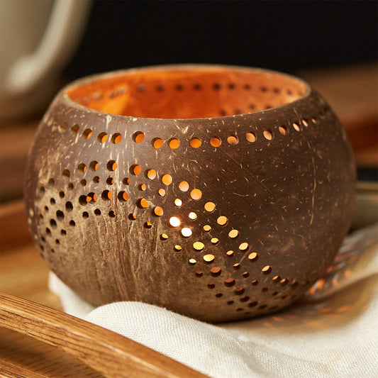 Coconut Shell Tea Light Holder Set | Eco-Friendly, Unique & Unusual Tea Light Base-0