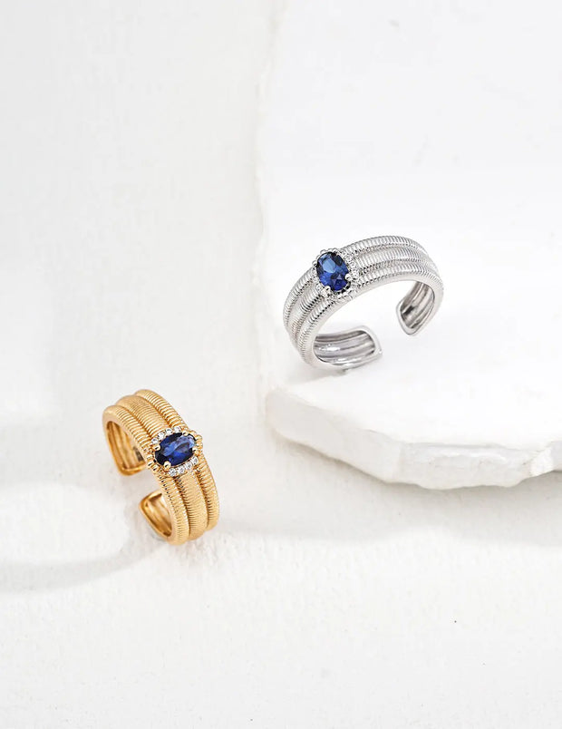 Textured Band Sapphire Zircon Ring-0